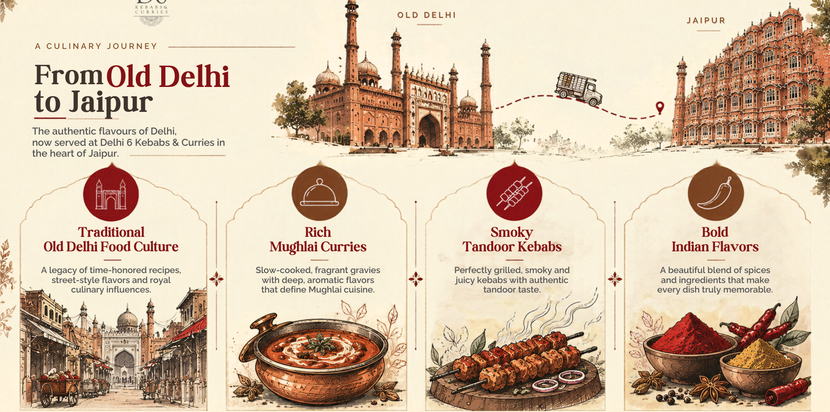 Delhi style non veg food in Jaipur is about more than recreating familiar dishes. It is about bringing together the character of Old Delhi's food culture, the depth of mughlai cooking, the smoky appeal of tandoor preparations and the rich flavors that make a meal memorable. At Delhi 6 kebabs & curries, this Delhi-inspired culinary identity meets Jaipur's love for flavorful Indian food, giving diners an opportunity to explore kebabs, traditional curries and familiar favorites in one place.